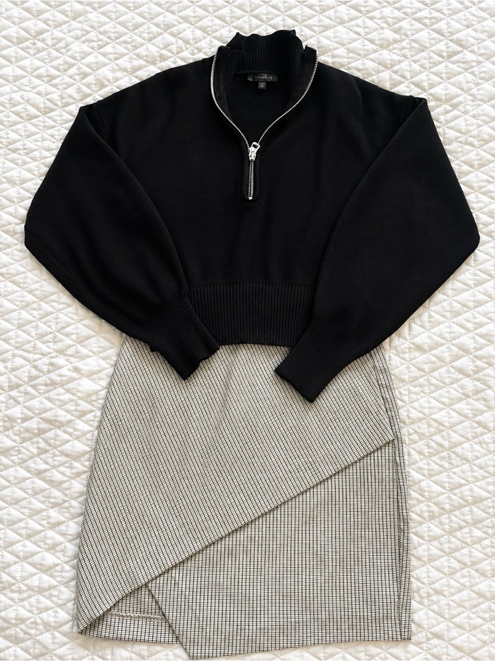 Classic Black crop Zip-Neck Sweater with Asymmetrical Skirt ( dynamite bundle)